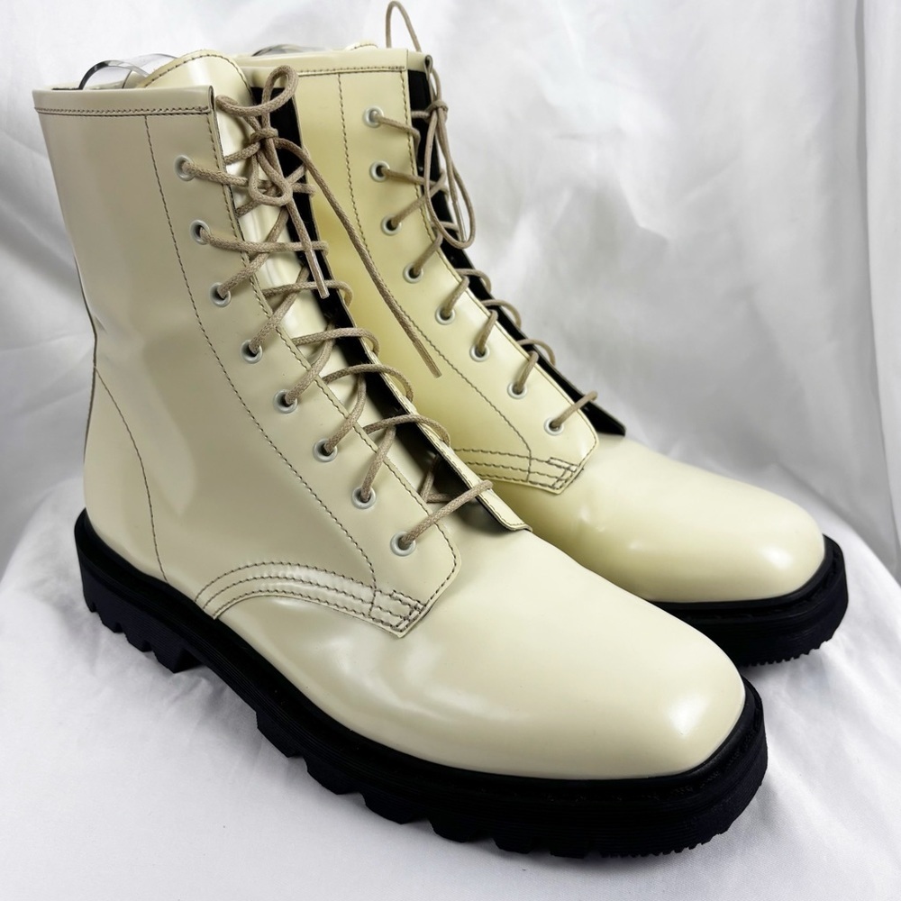 The Row Ranger Lace Up Leather Boots Cream Size EU 40 Fall Winter Designer